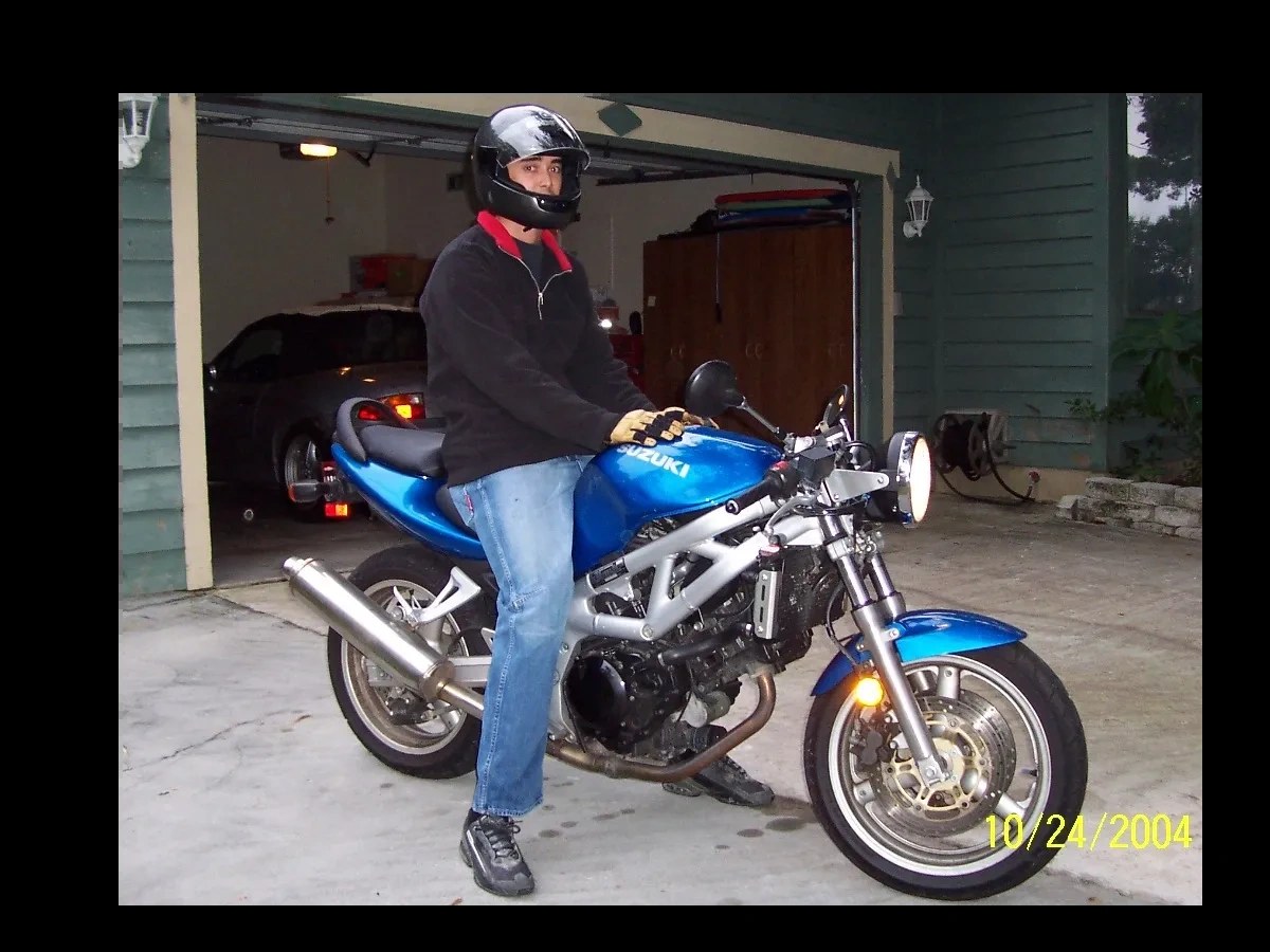 Phillip on his blue Suzuki SV650, 2004